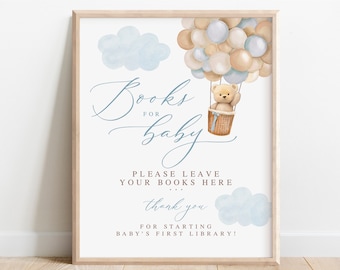 Garçon ours en peluche ballon à Air chaud Baby Shower Decor livres pour bébé signe nous pouvons Beary attendre Decor numérique imprimable téléchargement immédiat 905V1
