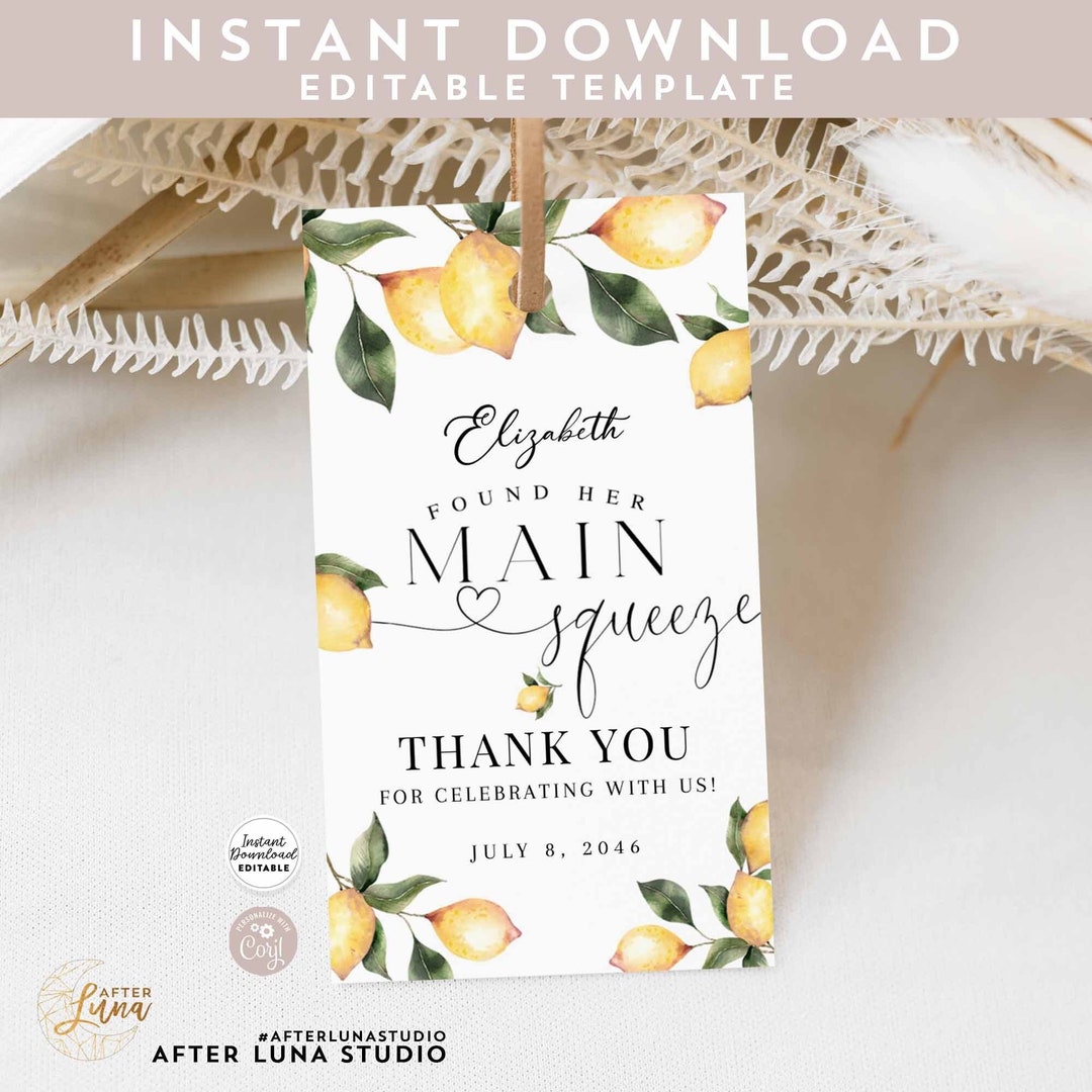 Editable Lemon Bridal Shower Tags She Found Her Main Squeeze Tag Thank ...