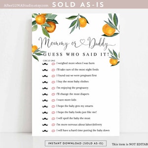 Orange Citrus Little Cutie Guess Who Said It Game Couple Couples Baby Shower Sprinkle Game Digital Printable Instant Download 160V1