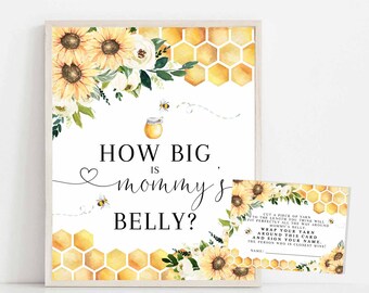 Sunflower Bee Parents to Bee Baby Shower Guess How Big Is Mommy's Belly Game Gender Neutral Games Digital Printable Instant Download 846V1