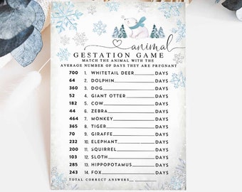 Winter Blue Snowflake Boy Polar Bear Animal Gestation Game Virtual Baby Shower Games Digital Printable Instant Download 874V1