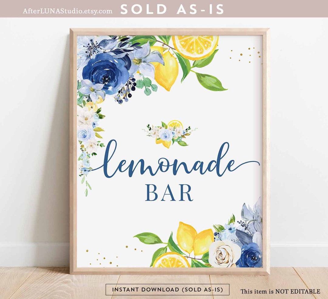 Blue Floral Lemon Lemonade Bar Sign Printable Citrus She Found Her Main ...