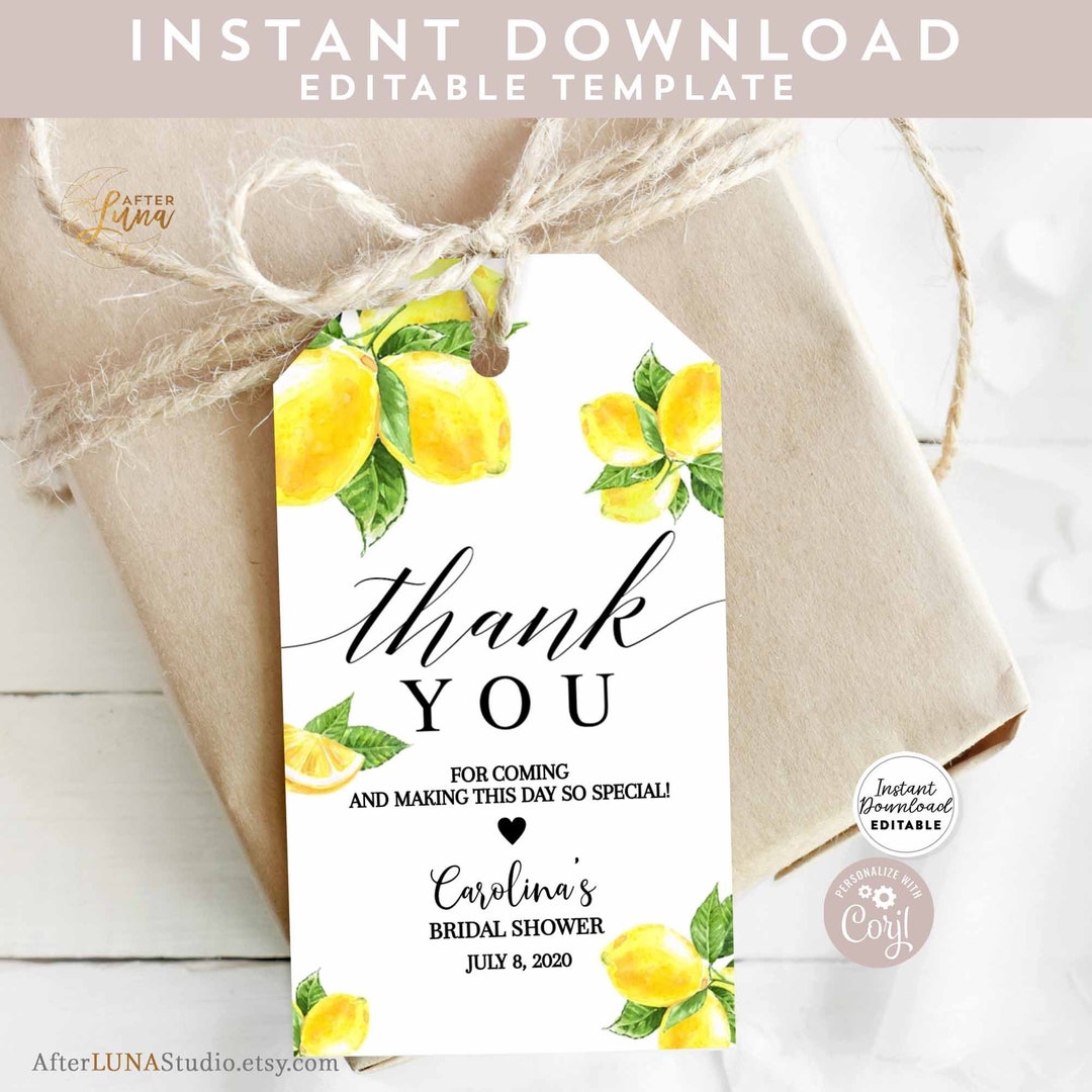 Editable Lemon Bridal Shower She Found Her Main Squeeze Tag Baby Shower ...