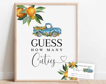 Orange Guess How Many Cuties Game Blue Truck A Little Cutie Orange Fall Baby Sprinkle Sip and See Shower Digital Instant Download 160V7