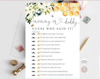 EDITIERBARE Personalisierte Honigbiene Duschspiel Vati oder Mama Vermutung, wer es gesagt hat!
