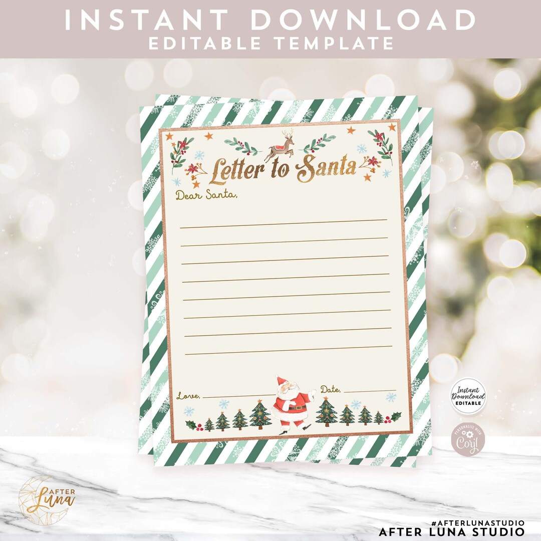 Green Letter to Santa: Christmas Traditions Lined Santa Mail Template ...