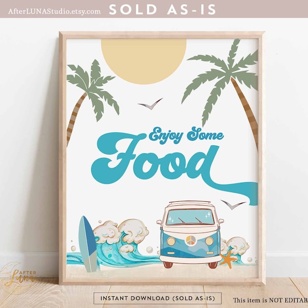 Boy Surfing Surf Birthday Decor Food Sign The Big One Surf's Up Birthday Party Decorations Sign Printable Instant Download 661K6