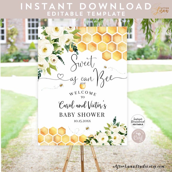 Editable Bee Sweet As Can Bee Baby Shower Baby Sprinkle Welcome Sign Yard Sign 24x36 18x24 16x20 Printable Template Instant Download 845V1