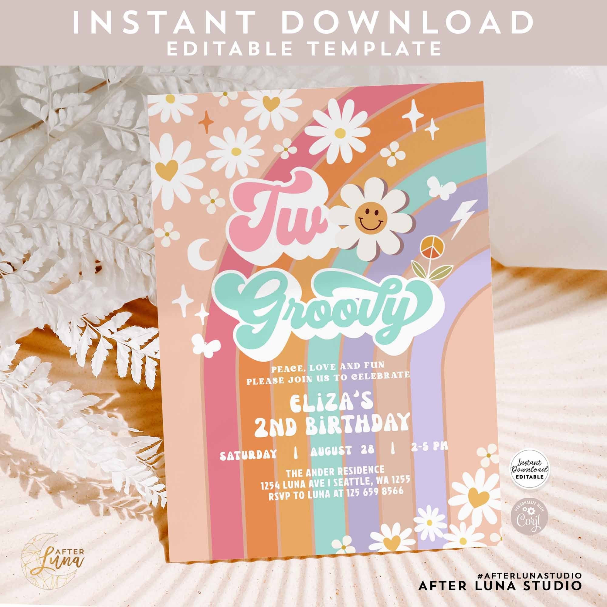 Big Dot Of Happiness Einladungskarten 'Two Groovy' – 12 Stück Mit Umschlägen, Boho-Hippie-Design Für 2. Geburtstag