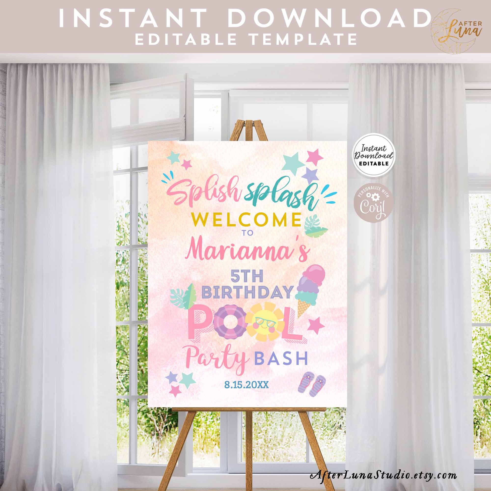 Editable Splish Splash Pool Side Party Birthday Welcome Yard Etsy 日本 Editable Splish Splash Pool Side Party Birthday Welcome Yard Etsy 日本