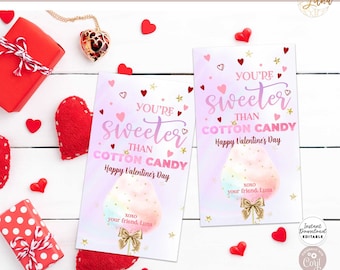 EDITABLE Valentine algodón caramelo etiquetas día de San Valentín