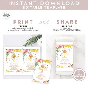 Editable ANY AGE Bee Birthday Invitation Girl Pink Honey Bee So Sweet To Bee Bee Day Birthday Invite Template Instant Download 423KID (3) image 3