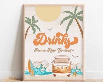 Junge Orange Blau Surfen Surf Geburtstag Dekor Getränke Zeichen The Big One Surf's Up Geburtstag Dekor Zeichen druckbare Sofort Download 661K7