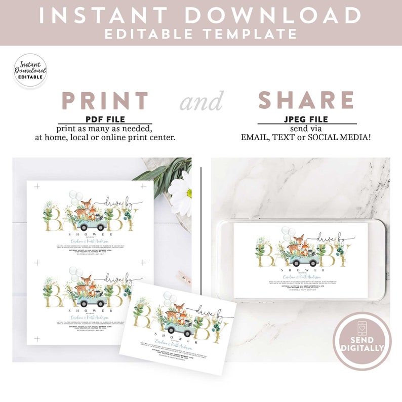 Editable Greenery Woodland Drive by Baby Shower Invitation Etsy