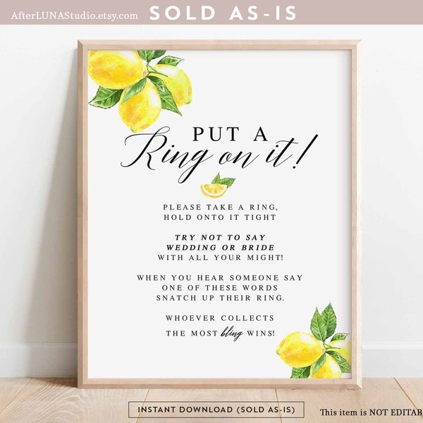 Lemon Bridal Shower Decor The Ring Game Sign Citrus She Found Her Main Squeeze Printable Instant Download 290