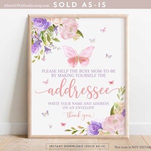 Butterfly Addressee Sign Address Sign Blush Pink Purple Butterfly Baby Sprinkle Sign Digital Printable Instant Download AL179