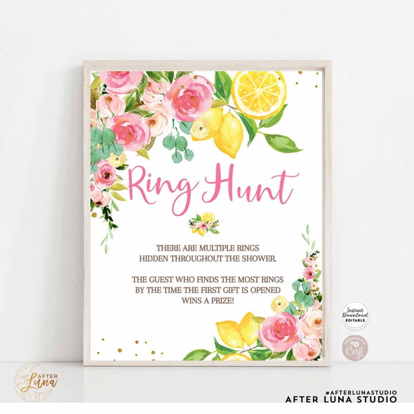 EDITABLE Pink Lemon Bridal Shower Game Ring Hunt Games She Found Her Main Squeeze Brunch Games Printable Instant Download 157BR2