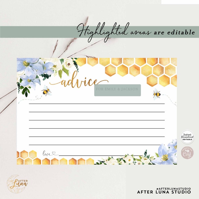 Editable Blue Honey Bee Baby Bee Advice for Mommy Parents to - Etsy