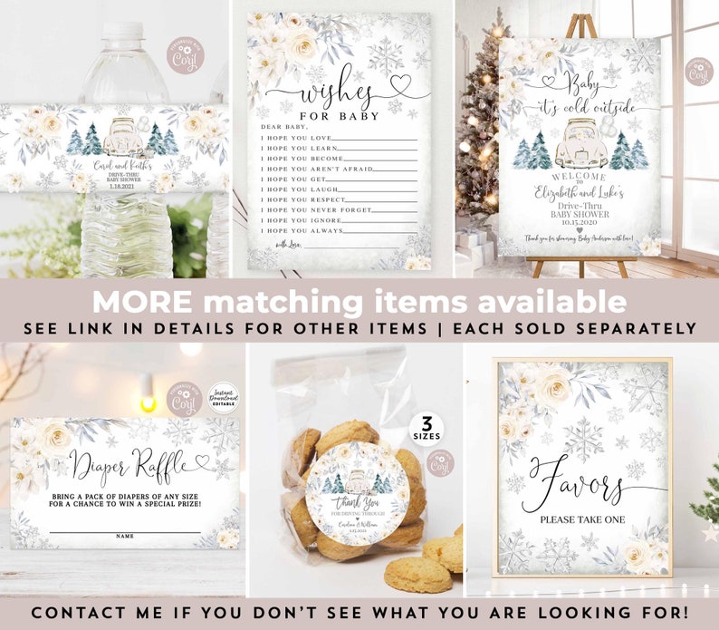 Editable Winter Drive Thru Baby Shower Gray Silver A Little Etsy Canada