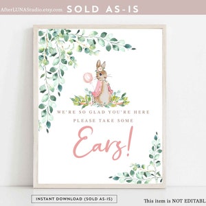 Girl Flopsy Pink Peter Rabbit Bunny Ear Favor Favors Sign Birthday Decoration Decor Ear Favors Sign Printable Instant Download 1455K2