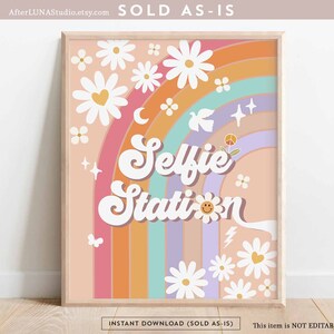 Groovy Birthday Party Decor 70&#39; Daisy Selfie Station Party Decor Rainbow Hippie Verjaardag Decoratie Afdrukbare Instant Download 633K1