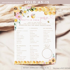 Sunflower Pink Daisy Bumble Bee What&#39;s In Your Purse Game Bridal Shower Games Signs Digital Printable Instant Download 800BR