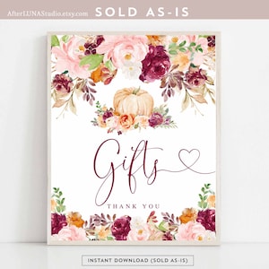 Burgundy Fall Pumpkin Gifts Sign Baby Shower Brunch Bridal Brunch Decor Decors Decorations Sign Instant Download AL28