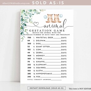 Greenery Twin Twins Boy Blue Balloon Teddy Bear Animal Gestations Game Shower Sprinkle Games Boys Printable Instant Download 1432V7