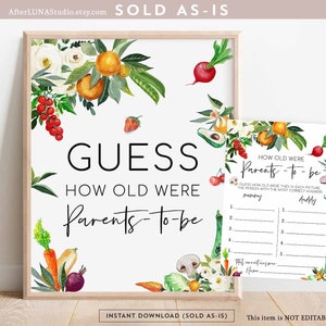 Fruits végétariens cultivés localement Quel âge avaient les parents d'être Farmers Market Baby Shower Game Games Imprimable Digital Instant Download 361V1