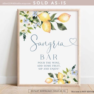 Azul floral limão sangria bar sinal nupcial casais casal chuveiro de casamento decoração digital imprimível download instantâneo 293br1