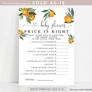 Orange Citrus Little Cutie Price Is Right Game Couple Couples Baby Shower Sprinkle Game Digital Printable Instant Download 160V1