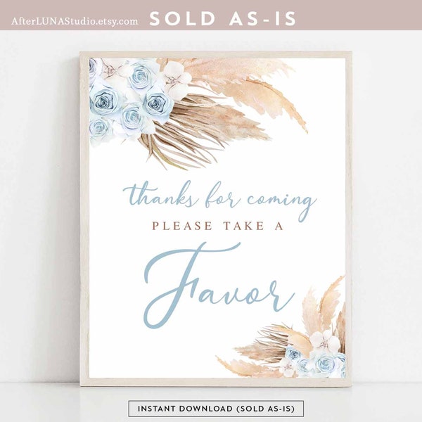 Blue Pampas Grass Baby Shower Bohemian Boho Thanks For Coming Favor Sign Pampas Grass Boy Baby Shower Decor Digital Instant Download 212V2