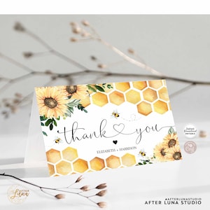 Bearbeitbare personalisierte Sonnenblume Honigbiene Sweet As Can Bee Danke Gefaltete Karte Druckbare bearbeitbare Vorlage Sofortiger Download 846V1