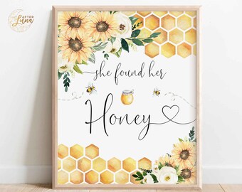 Sunflower Bee She Found Her Honey Sign Bee Bride To Bee Bridal Couple Shower Decor Decoration Digital Printable Instant Download 845BR1