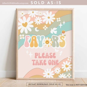 Groovy Birthday Party Decor 70&#39; Daisy Gunsten Teken Decor Groovy Rainbow Hippie Verjaardag Decoratie Afdrukbare Instant Download 665K9