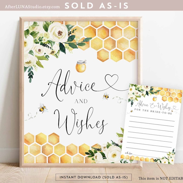 Bee Advice and Wishes Rustic Bumble Bee Bridal To Bee Meant To Bee Wedding Couple Shower Digital Printable Instant Download 845BR1