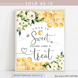 Bee Love is Sweet Please Take A Treat Sign Rustic Honey Bumble Bee Bridal Wedding Couple Shower Digital Printable Instant Download 845BR1