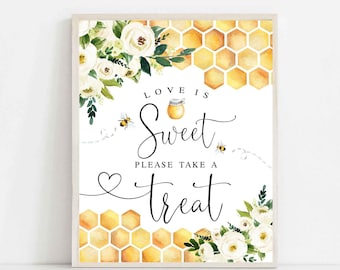 Bee Love is Sweet Treat Sign: Rustic Bee Wedding Bridal Shower Printable (Download) 845BR1