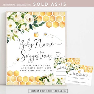 Bee Baby Shower Games Babynaam Suggesties Game Sign Card Gender Neutral Reveal Baby Shower Game Afdrukbare Instant Download 845V1