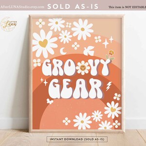Fall Groovy Birthday Party Decor 70&#39; Daisy Groovy Gear Sign Boho Hippie Groovy One Two Groovy Verjaardag Decoratie Instant Download 665K1
