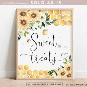 Sunflower Bee Sweet Treats Sign Bride To Bee Meant To Bee Wedding Couple Shower Decor Decoration Digital Printable Instant Download 846BR1