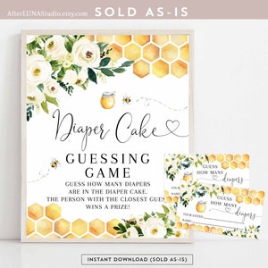 Bee Baby Shower Games Raad eens hoeveel luiers Game Sign Card Gender Neutral Reveal Baby Shower Game Afdrukbare Instant Download 845V1