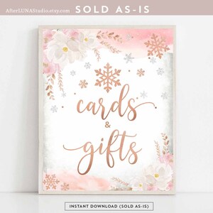Cartes et cadeaux d'hiver enneigés d'hiver rose rose or enneigé signe décor décoration signes de douche de bébé téléchargement instantané (vendu tel quel) 129V1