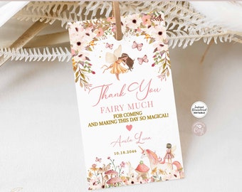 Editable Unicorn Fairy Thank You Fairy Much Tag Garden Forest Floral Birthday Favor Tag Digital Printable Template Instant Download 958V1