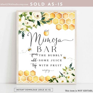 Bee Mimosa Bar Sign Rustic Honey Bumble Bee Bridal To Bee Meant To Bee Wedding Couple Shower Digital Printable Instant Download 845BR1
