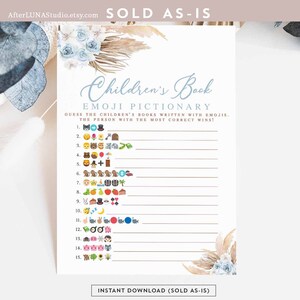 Blaues Pampasgras Kinderbuch Emoji Pictionary Buch Emoji Karte Boho Boho Baby Junge Dusche Sprinkle Printable Instant Download 212V2