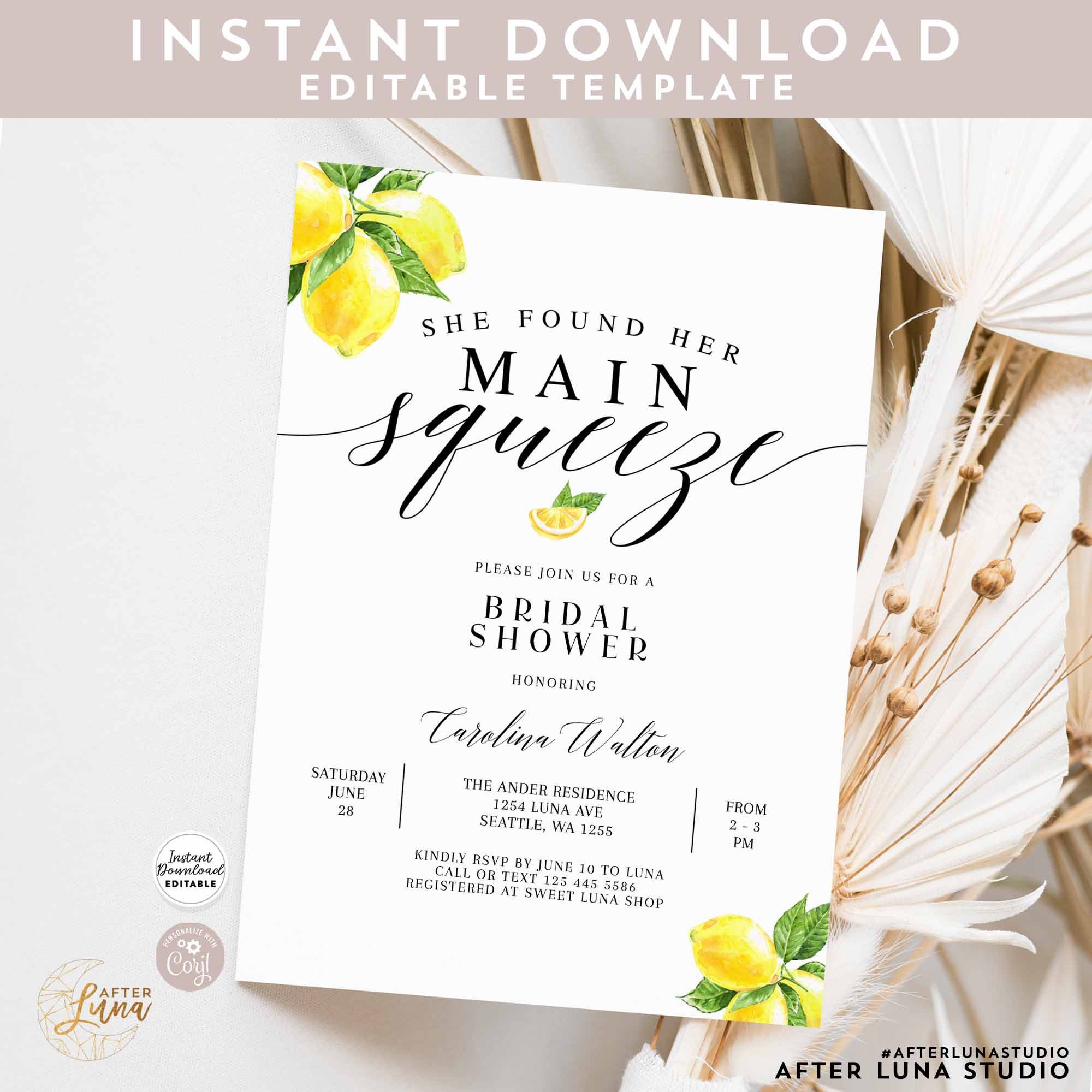 Editable She Found Her Main Squeeze Lemon Bridal Shower Invitation ...