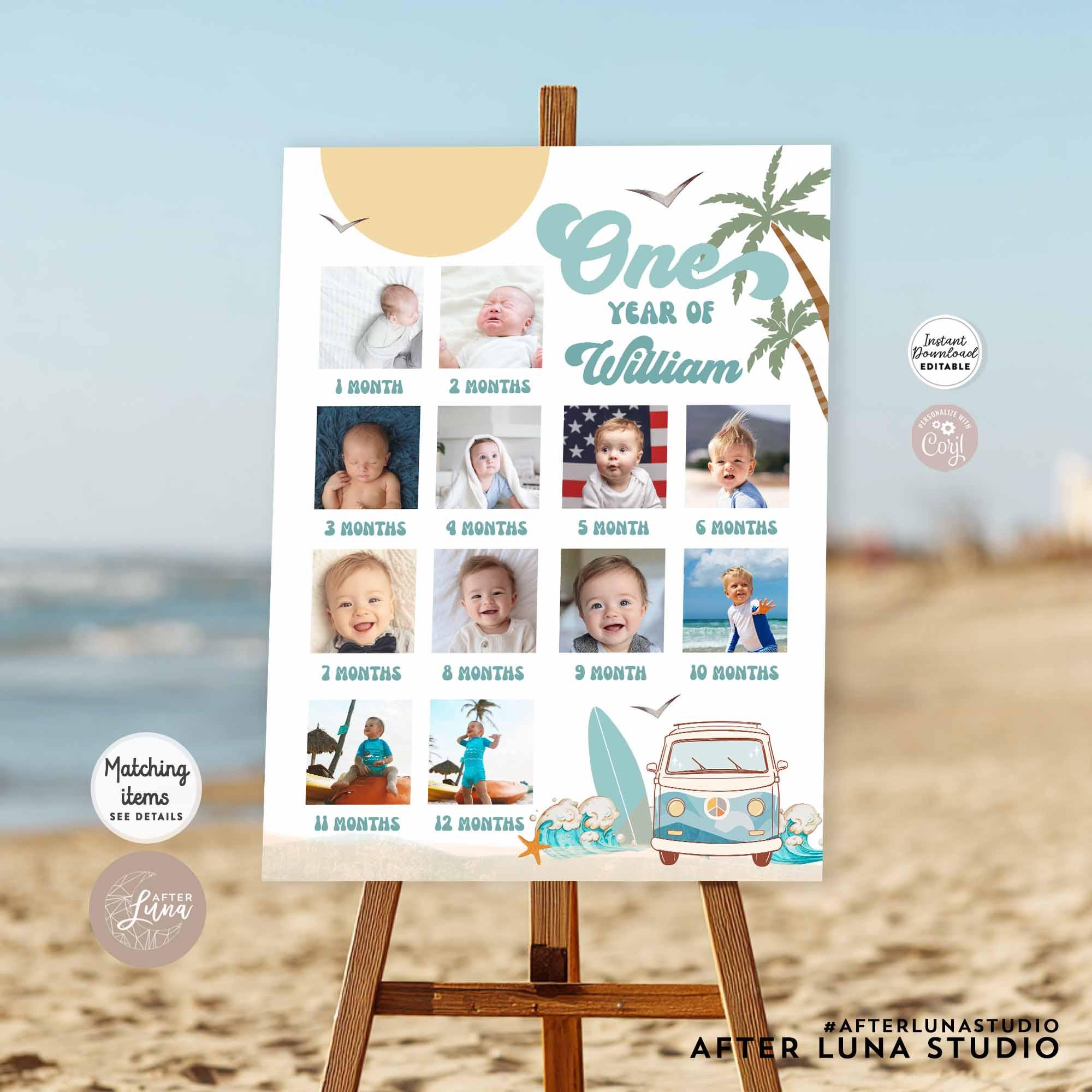 Editable Boy the Big One Surf's up Surfing Birthday Decor One First 1st ...