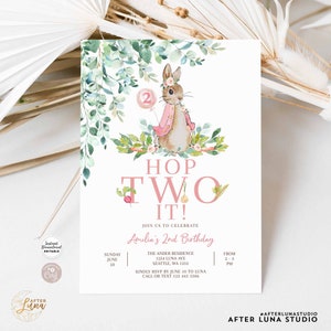 Invito di compleanno modificabile 2° compleanno Hop TWO It Flopsy Peter Rabbit Invito di compleanno Modello stampabile Download immediato 1455K2 (2-2)