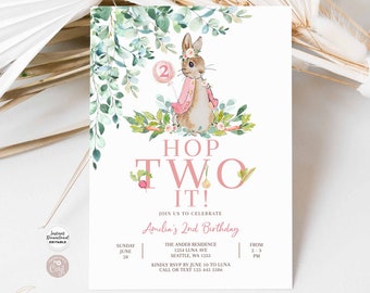 Editable 2nd Birthday Hop TWO It Flopsy Peter Rabbit Birthday Invitation Birthday Invite Printable Template Instant Download 1455K2 (2-2)